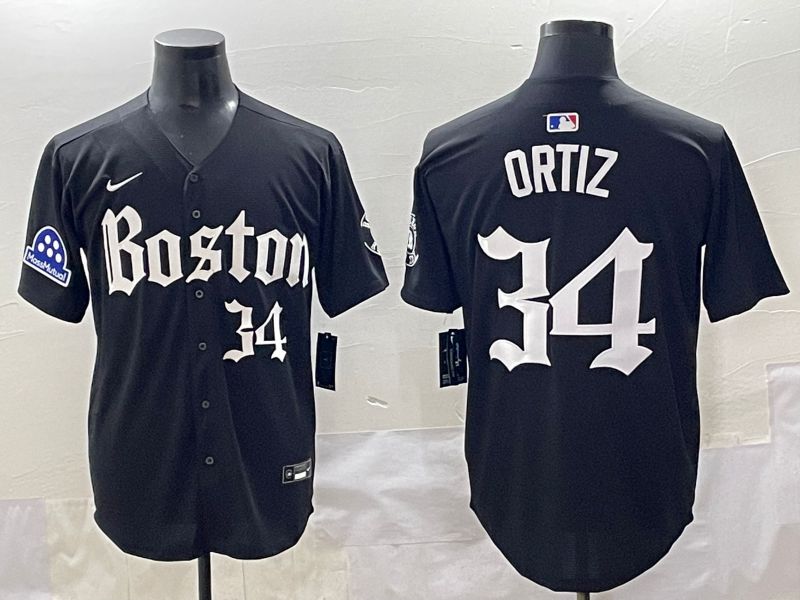Men 2025 Boston Red Sox 34 Ortiz Black Five generations Joint Name Nike MLB Jersey style 16